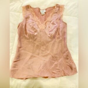 100 percent Silk Y2K Pink Camisole Top with Lace Trim